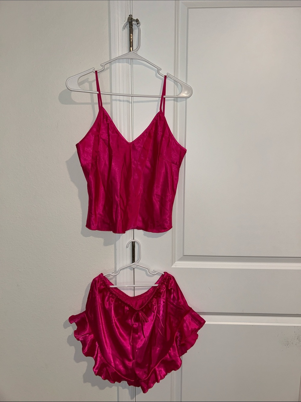 Silky Hot Pink Satin Camisole & Shorts Sleep Set